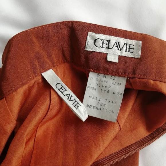 Vintage Satin Orange Rust Straight Pencil Skirt with Subtle Pleating XS - Picture 11 of 14